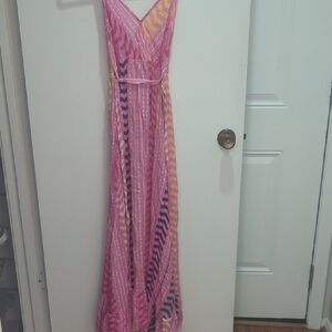 Cupshe Vibrant Pink and Yellow Striped Maxi Dress